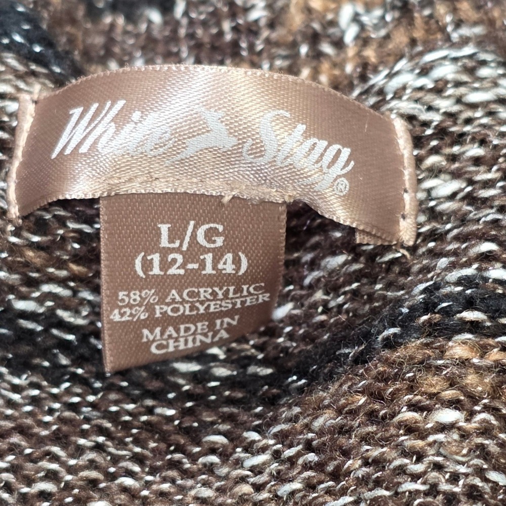 White Stag Shawl Collar Button Cardigan Sweater Women's Size L 12-14 Brown Combo - Picture 3 of 7